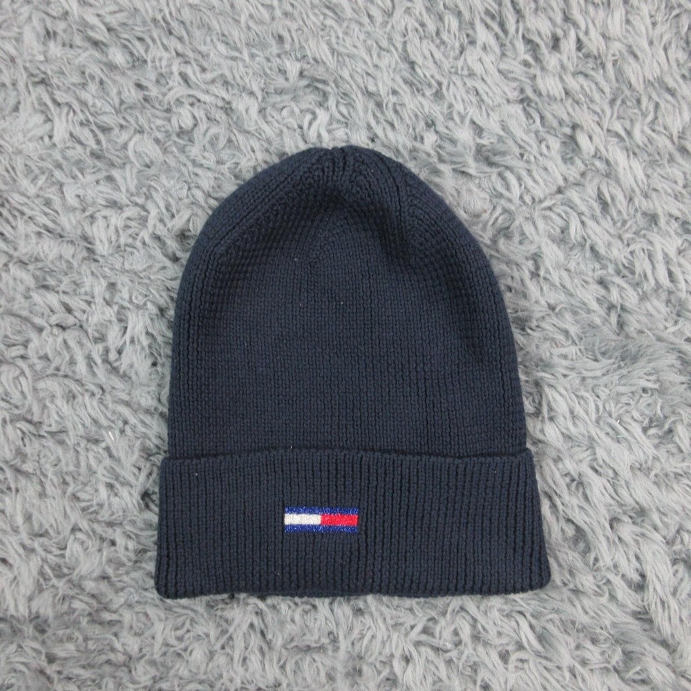 Tommy Jeans Hat Beanie Womens One Size Navy Blue Flag Logo Knit Winter NWT